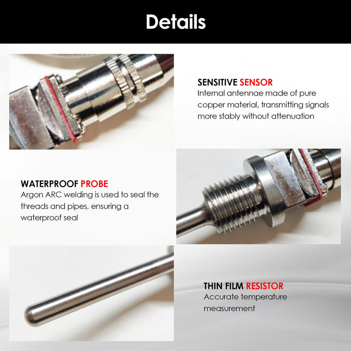 RTD Pt100 Temperature Sensor Probe 1/2 NPT Thread 3 Wires 2M 6.6 ft Cable Stainless Steel Probe -50 to 300