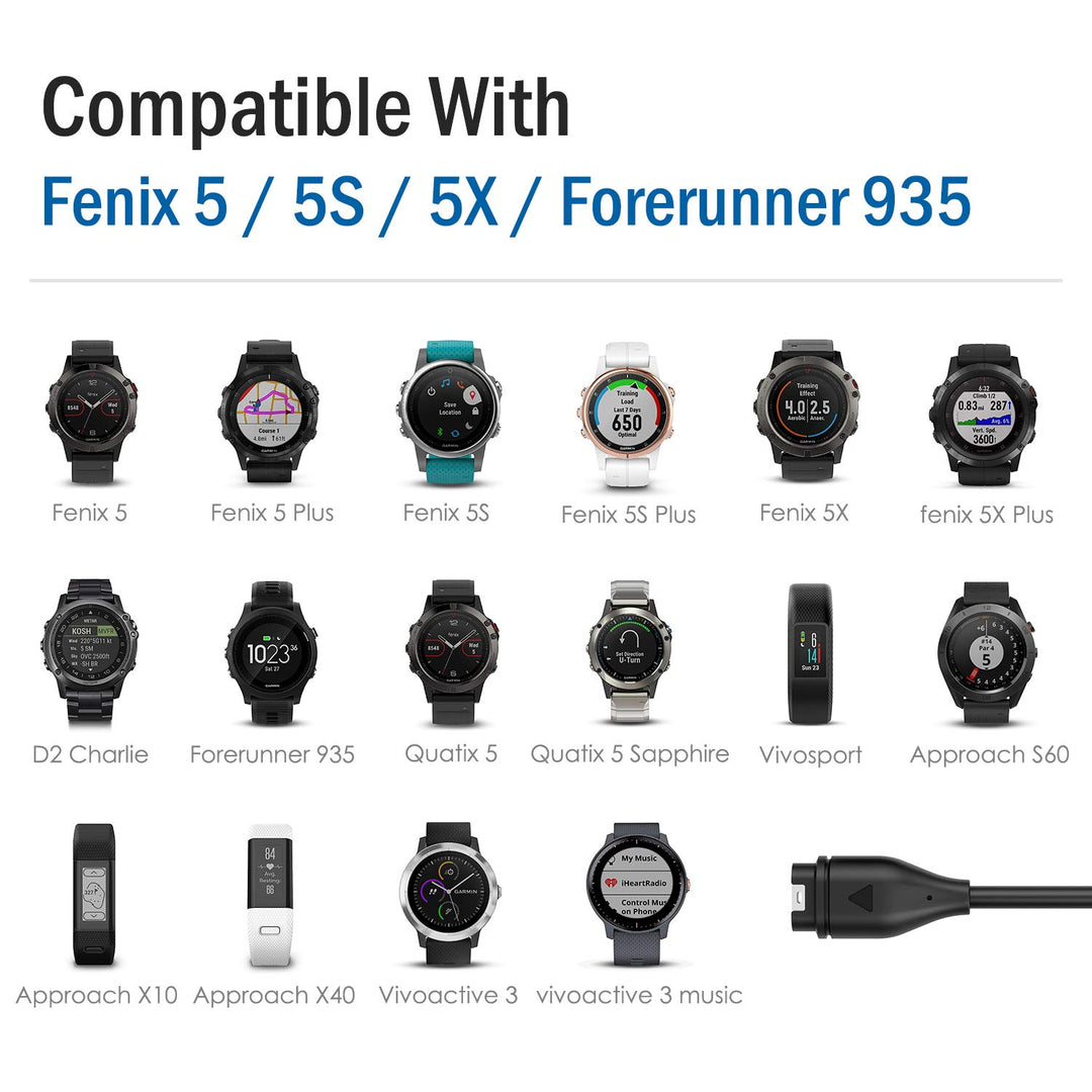 Charger Compatible with Garmin Fenix 7/7S/7X/6/6S/6X Pro/5/5S/5X Plus/Vivoactive 3/4/4S/Forerunner 45/245/745/945/Venu 2S/2 Plus/Instinct/EPIX Gen 2, USB Data Sync Charging Cable - Black