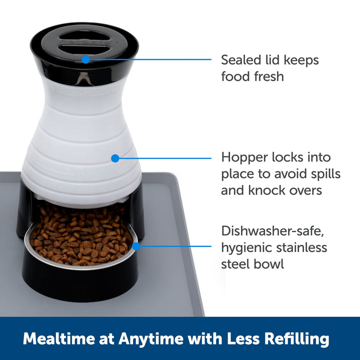 Healthy Pet Food Station - Medium, 4 lb Kibble Capacity - Gravity Pet Feeder Dry Food Dispenser, Automatic Cat Feeder, Small to Medium Dog Feeder - Removable Stainless Steel Bowl Included