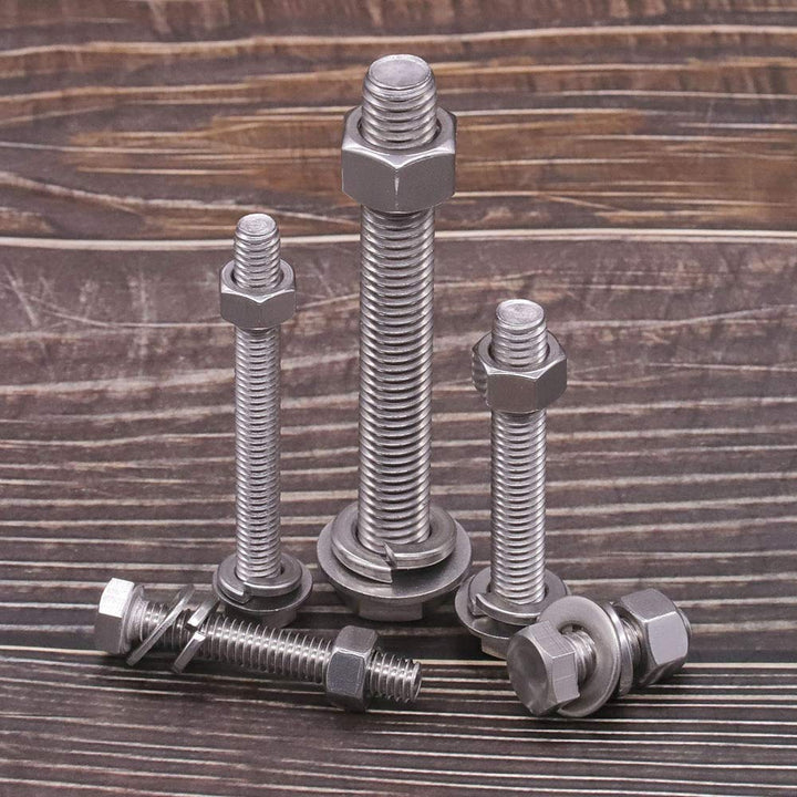 M6 x 12mm (10 Sets) Stainless Steel Hex Bolts with Hex Nuts, Flat Washers and Lock Washers, Hexagon Bolts with Nuts and Washers, Full Thread Coveraage, Coarse Thread UNC