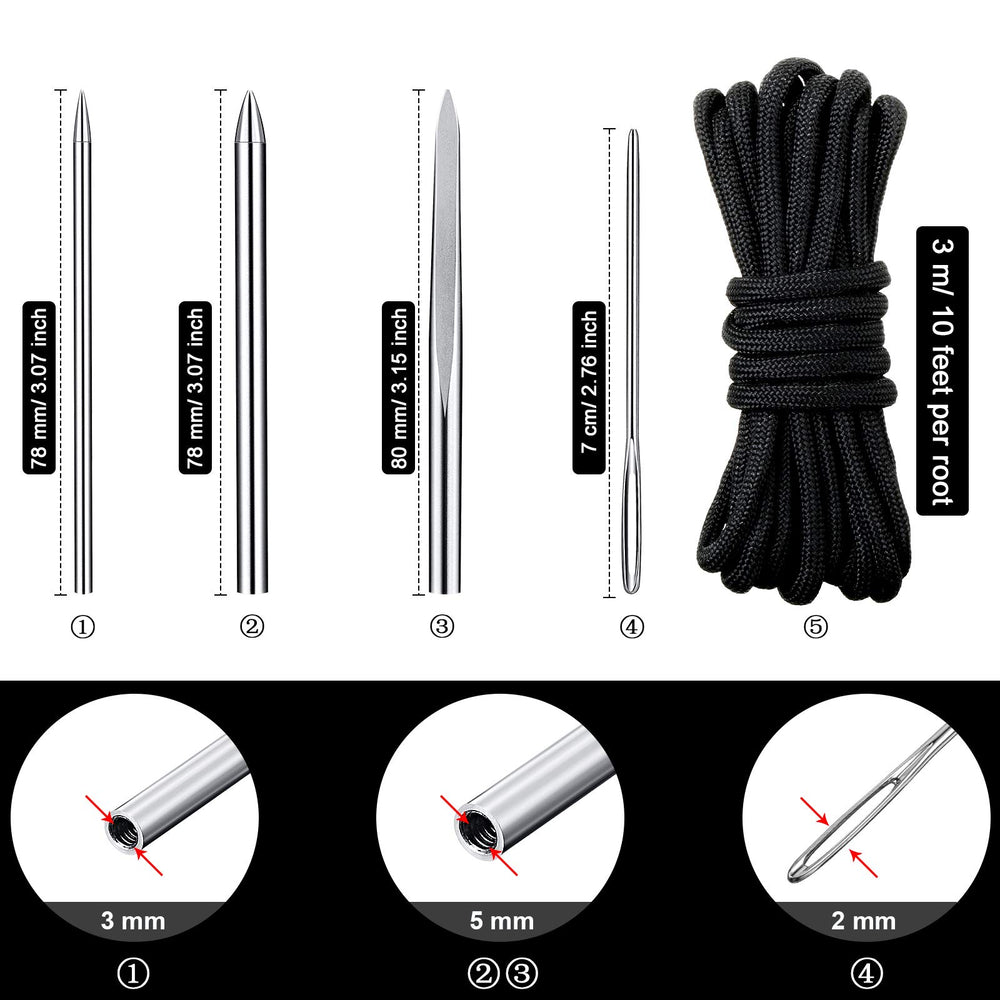 Stainless Steel FID Set Paracord Stitching Set Paracord FID Marlinspike Set Including Paracord Stitching Lacing Stitching Needles and Smoothing Tool Knotter Tools for Leather Paracord Work