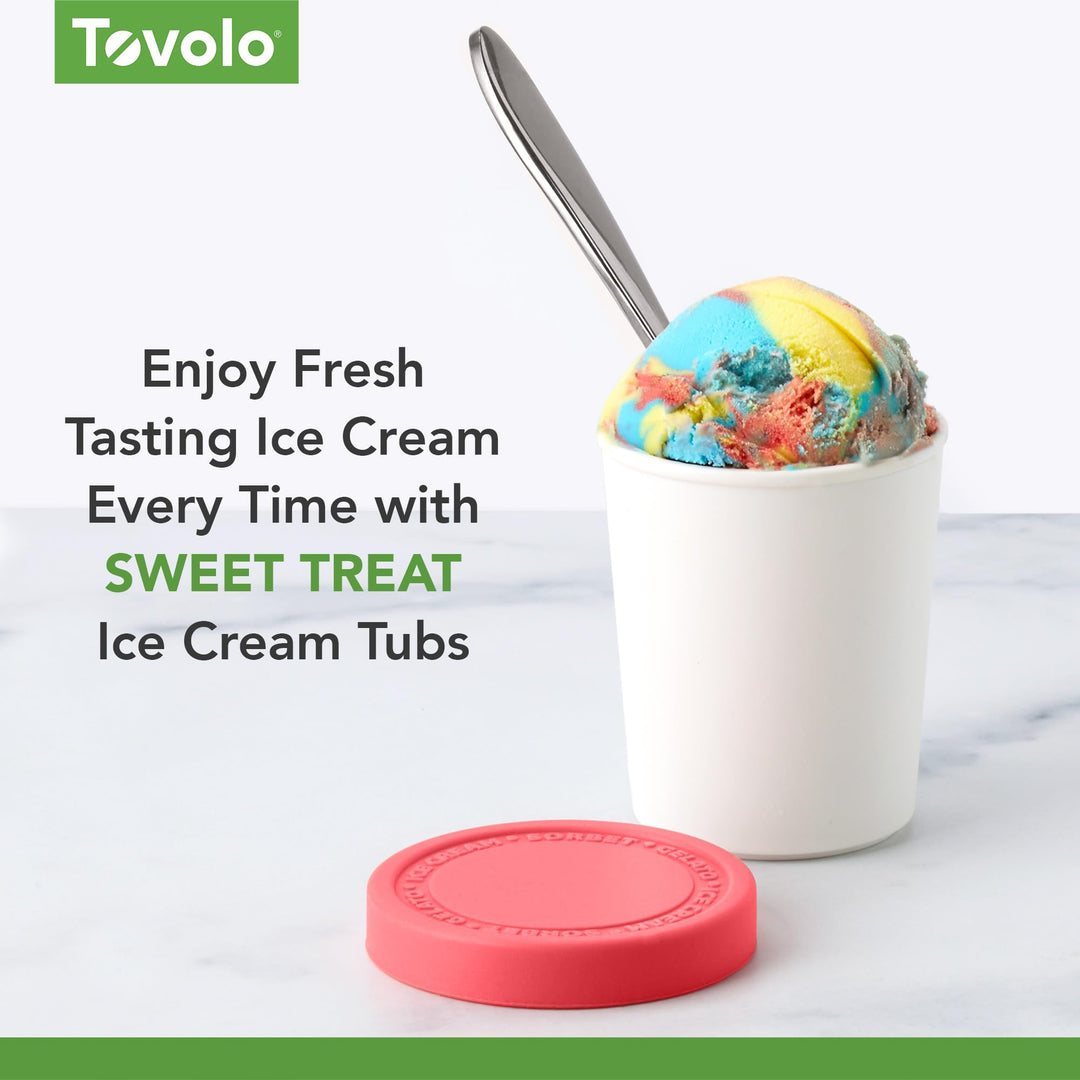 Sweet Treat, Reusable Ice Cream Container for Homemade Ice Cream, Assorted Set of 4 - 6 Oz Stackable Storage Tubs with Silicone Lids for Freezer - BPA-Free & Dishwasher-Safe
