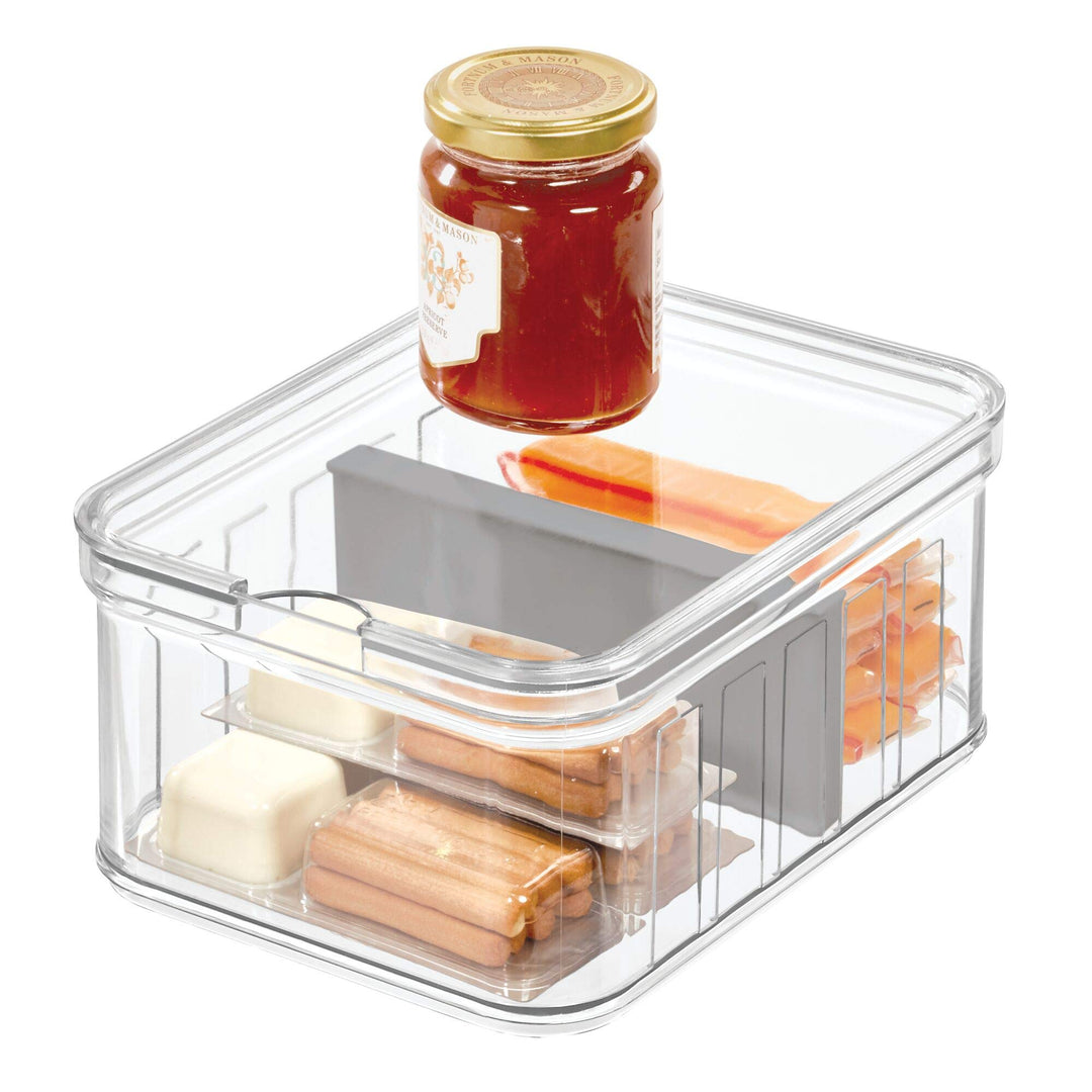 iDesign Plastic Crisp Divided Fruit and Vegetable Storage with Easy to Grip Integrated Handles Designed to Keep Food Fresh Longer, 8.32 x 6.32 x 3.76, 2 Section