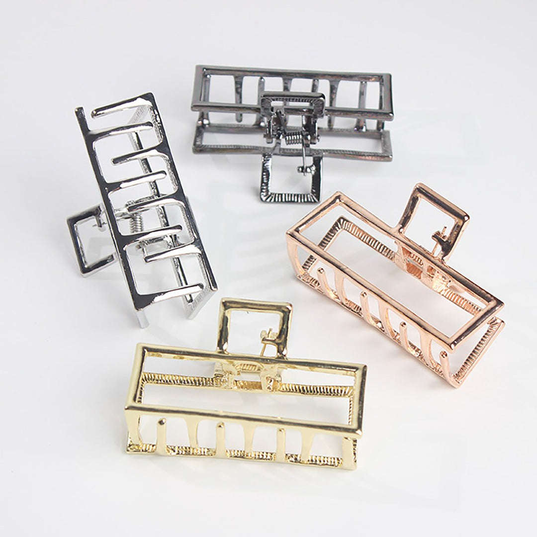 Vintage Metal Hair Claw Jaw Clips Clamp Accessories for Girls Women (Rectangle Black)