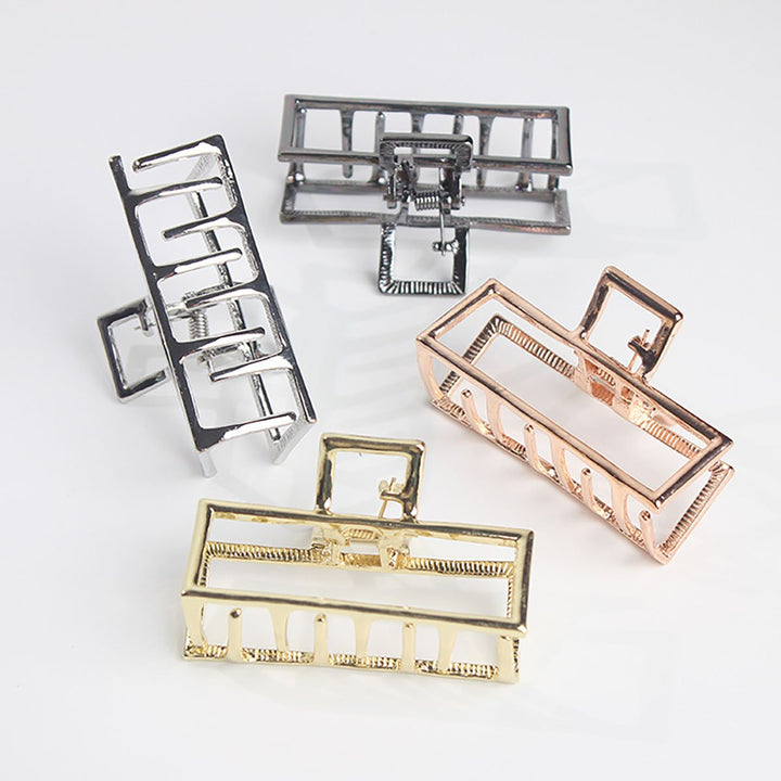 Vintage Metal Hair Claw Jaw Clips Clamp Accessories for Girls Women (Rectangle Black)