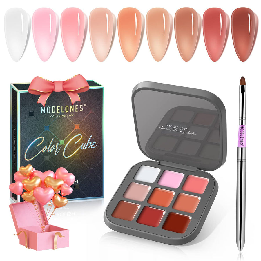 Modelones Jelly Gel Nail Polish Set, 9 Colors Neutral Nude Pink Brown Solid Gel Polish Translucent Pudding Gel Upgraded Crème Manicure Palette Soak Off LED Nail Art Kit DIY Mother's Day Gift W/ Brush