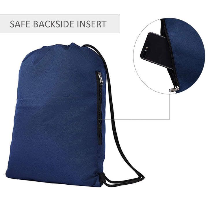 Drawstring Backpack Water Resistant String Bag Sports Sackpack Gym Sack with Side Pocket for Men Women - Navy