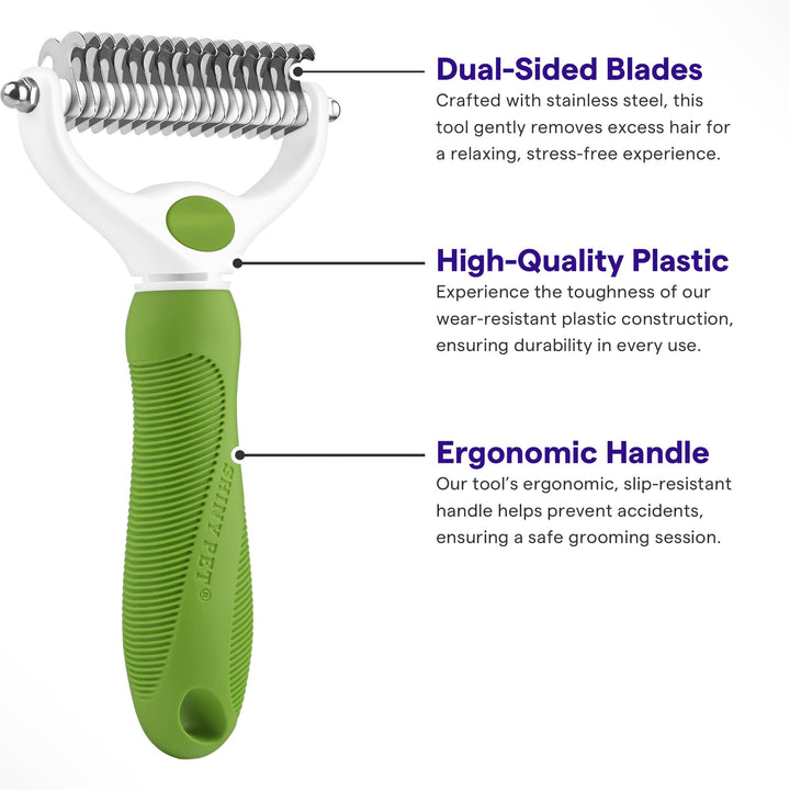 Undercoat Rake for Dogs & Cats - Double Sided Comb for Detangling and Removing Knots - 2 Sided Dematting Tool - Deshedding Brush for Grooming Pets with Long Hair Prone to Matting - Ebook Guide