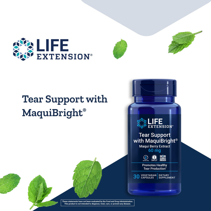 Tear Support with MaquiBright 60mg - Maqui Berry Extract Eye Health Supplement For Dry Eyes - Tear Production Formula - Non-GMO, Gluten-Free, Vegetarian - 30 Capsules