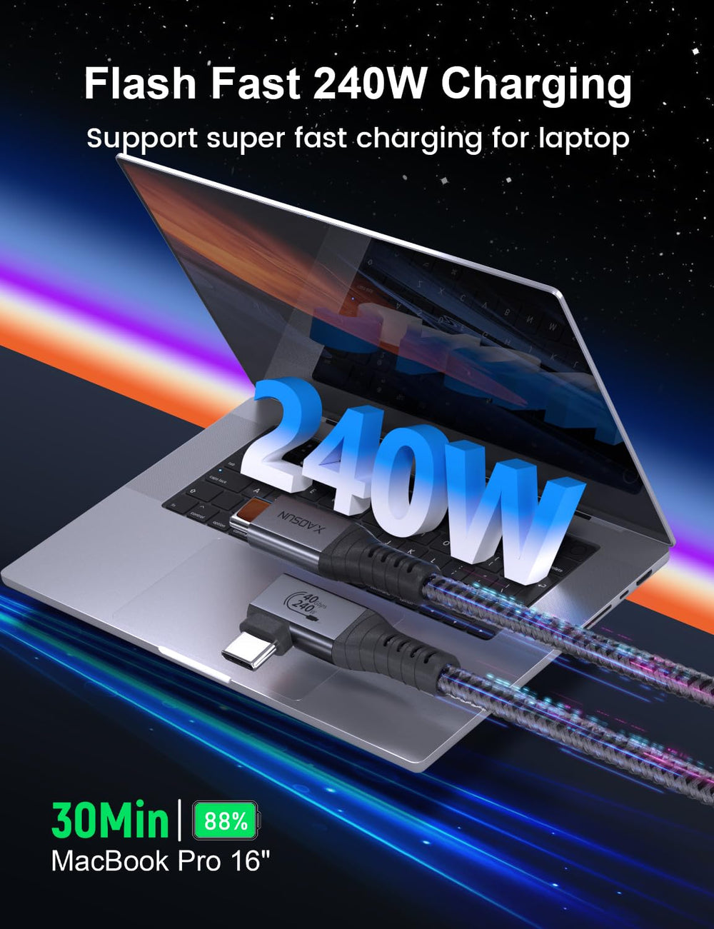 240W USB 4 Cable for Thunderbolt 4, Right Angle Thunderbolt 4 Cable 90 Degree, 240W USB C to USB C Cable with 40Gbps Data, 8K@60Hz Display, for Thunderbolt MacBook Docks eGPU Hub 3.3ft