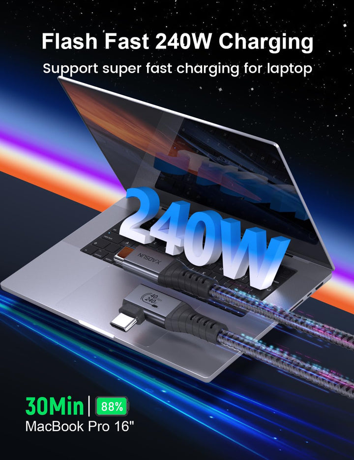 240W USB 4 Cable for Thunderbolt 4, Right Angle Thunderbolt 4 Cable 90 Degree, 240W USB C to USB C Cable with 40Gbps Data, 8K@60Hz Display, for Thunderbolt MacBook Docks eGPU Hub 3.3ft