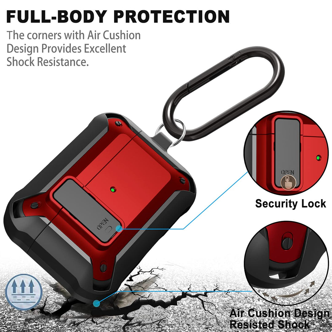 Airpods Pro Case Cover for Men Lock with Cleaner kit, Military Armor Series Full-Body AirPod Pro Case with Keychain Cool Air Pod Pro Shockproof Protective Case for AirPods Pro 2019, Black/Red