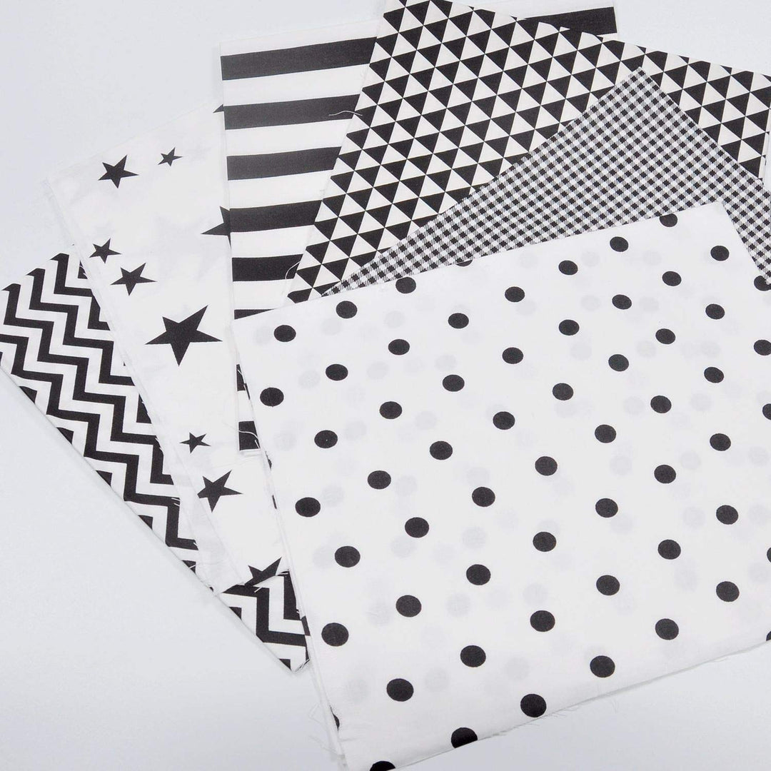 Quilting Fabric,Black/White Fat Quarters Fabric Bundles,100% Cotton Fabric for Sewing Crafting,Print Star,Striped, Polka Dot Fabric,18 x 21(Black/White)