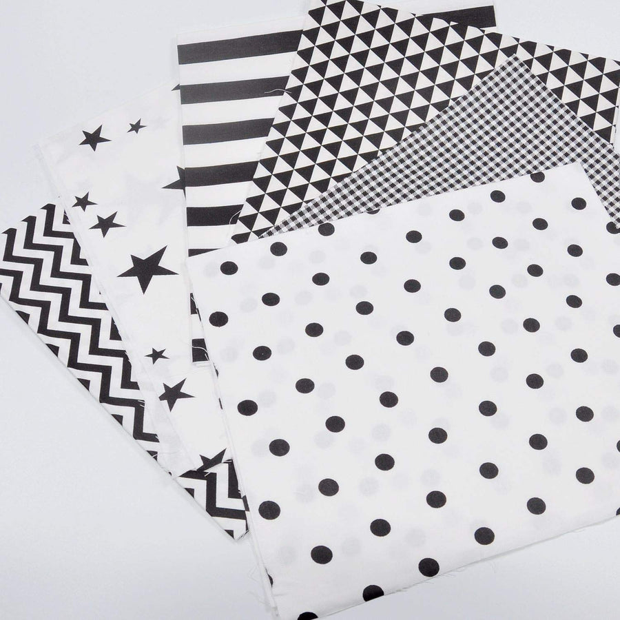 Quilting Fabric,Black/White Fat Quarters Fabric Bundles,100% Cotton Fabric for Sewing Crafting,Print Star,Striped, Polka Dot Fabric,18 x 21(Black/White)