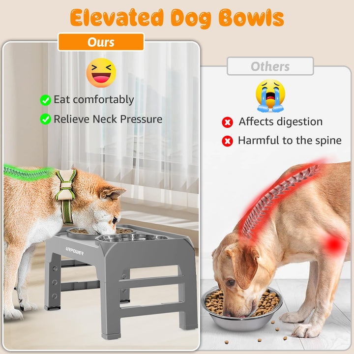 Elevated Dog Bowls 4 Height Adjustable Raised Dog Bowl with No Spill Edge 2 Thick 50oz Stainless Steel Dog Food & Water Bowl Non-Slip Dog Bowl Stand for Small Medium Large Dogs and Pets
