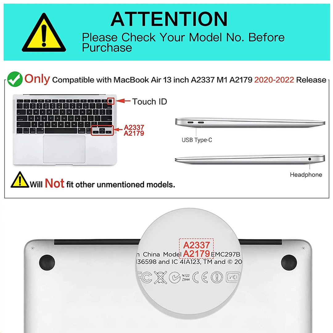 Compatible with MacBook Air 13 inch Case 2022 2021 2020 Release A2337 M1 A2179 Retina Display Touch ID, Plastic Hard Shell Case with TPU Bumper&Carrying Sleeve Bag&Keyboard Cover, Black