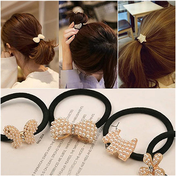 Casualfashion 5Pcs Korean Hair Accessories Butterfly Hair Ropes Rhinestone Hair Bow Hair Ties Hair Rings Accessories