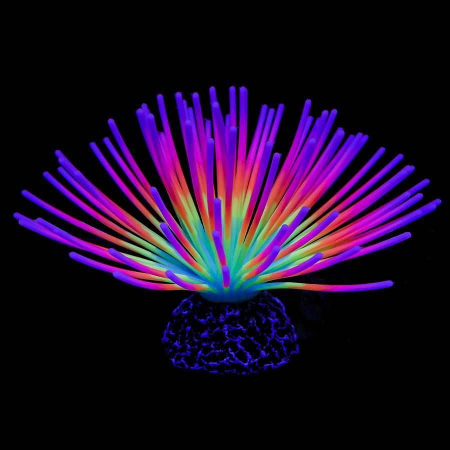 Aquarium Imitative Rainbow Sea Urchin Ball Artificial Silicone Ornament with Glowing Effect for Fish Tank Landscape Decoration