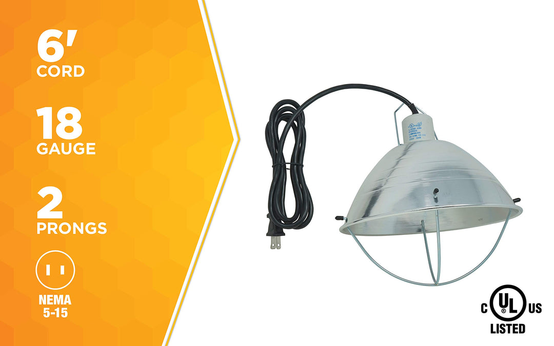 0165 18/2-Gauge SJTW Brooder Lamp with Bulb Guard and 10-Inch Reflector, 250-Watt, 6-Foot Cord