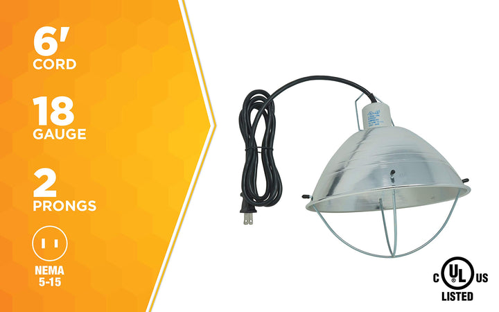 0165 18/2-Gauge SJTW Brooder Lamp with Bulb Guard and 10-Inch Reflector, 250-Watt, 6-Foot Cord