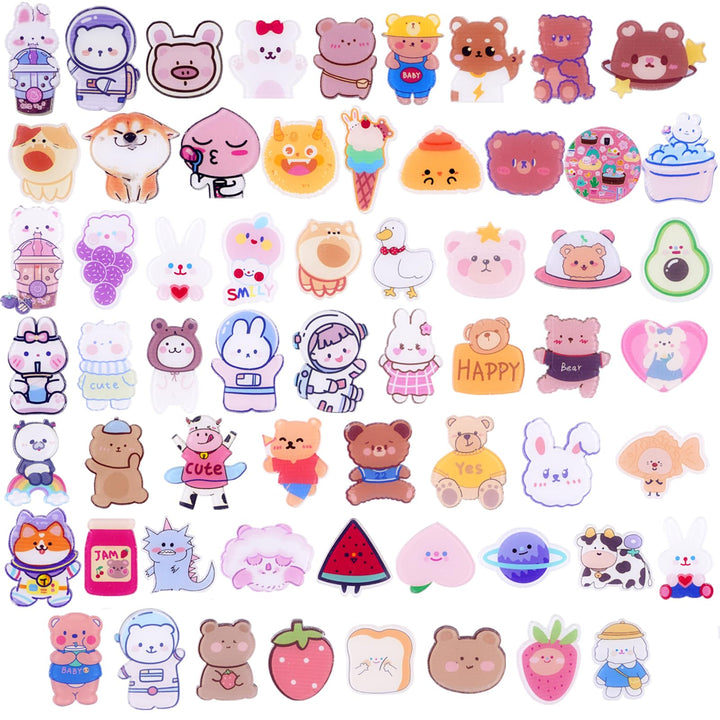 60 Pcs Acrylic Cute Pins Set for Backpacks Aesthetic Cartoon Kawaii Sheep Dog Rabbit Bear Girl Brooch Pin for Clothing Bags Jackets Hat Bag Accessories