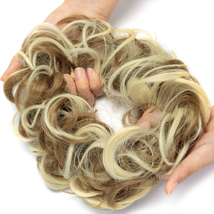 Hair Bun Extensions Wavy Curly Messy Donut Chignons Hair Piece Wig Hairpiece Ginger Brown Mix Bleach Blonde