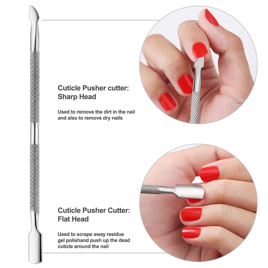 Cuticle Trimmer with Cuticle Pusher and Cutter- Cuticle Remover Nippers Professional Stainless Steel Cutter Clippers,Pedicure Manicure Tools for Fingernails Toenails(Silver)