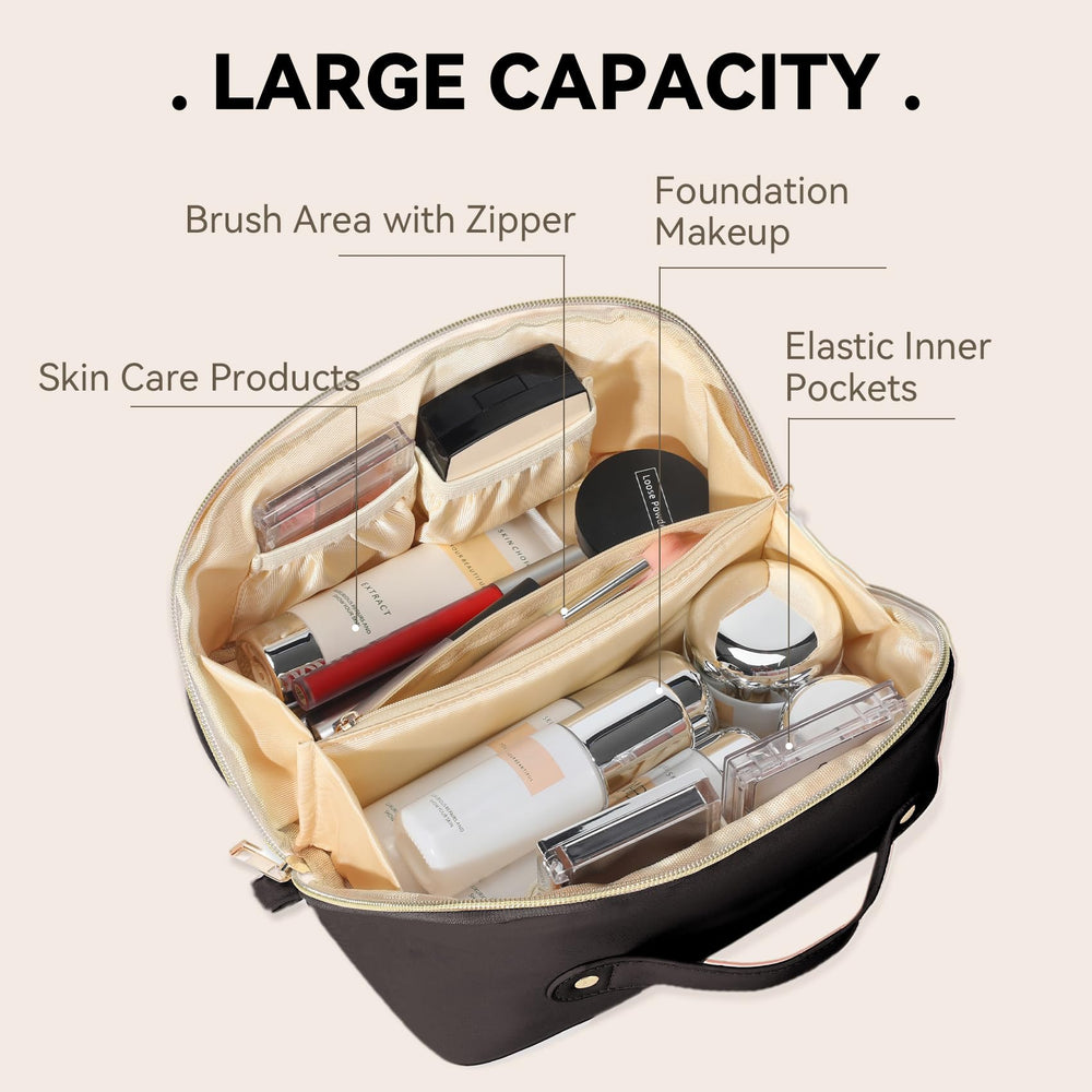 Makeup Bag, Open Flat Cosmetic Bag, Small Zipper Pouch for Women, Makeup Organizer for Travel or Daily Use, Black