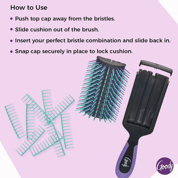 Goody Total Texture Customizable Brush - Detangller Brush with 18 Mix and Match Removable Bristle Rows for Extreme Personalization - Thick and Thin Bristles For All Hair Types
