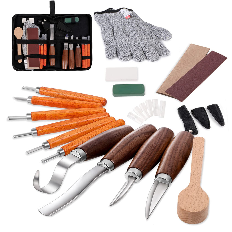 Wood Carving Tools Set,Detail and Hook Carving Knife Kit for Beginners,Trimming Knife for Spoon Bowl Cup Woodwork,Round handle design and 6pcs SK2 Carbon Steel Wood Carving Knives(10pcs)