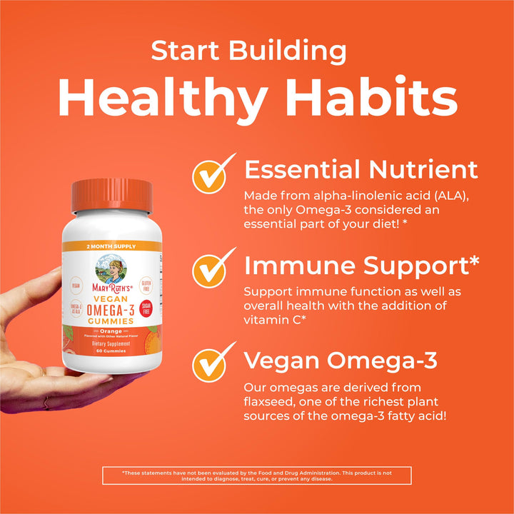 Vegan Omega 3 Gummies for Adults | 2 Month Supply | Sugar Free Supplement with Vitamin C | Flaxseed Oil Immune Support | Overall Wellness | No Fish Taste | 60 Count