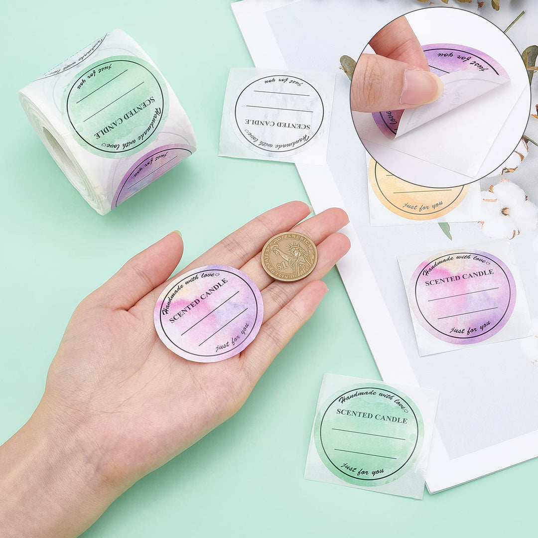 2 Inch Candle Stickers, 500pcs Waterproof Scented Candle Labels 4 Colors Handmade Candle Jar Stickers Self Adheisive Candle Labels for Candle Tins, Candle Boxes Packaging