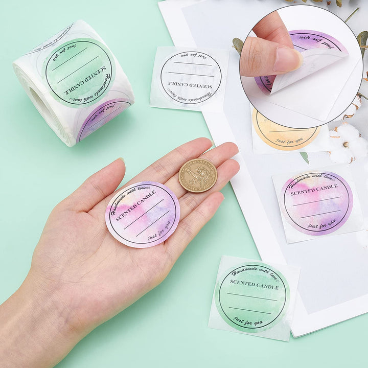 2 Inch Candle Stickers, 500pcs Waterproof Scented Candle Labels 4 Colors Handmade Candle Jar Stickers Self Adheisive Candle Labels for Candle Tins, Candle Boxes Packaging