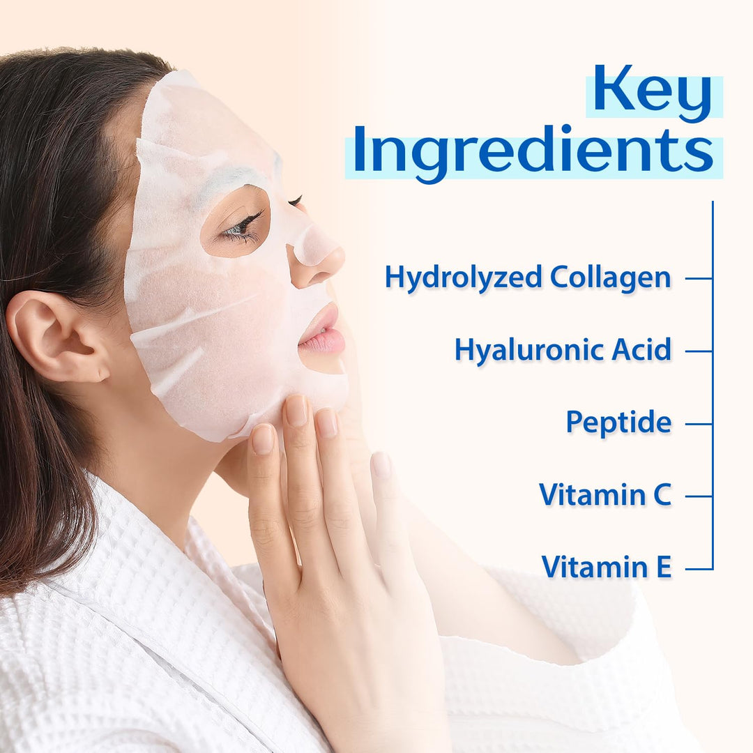 10 Pack Collagen Face Mask, Instant Brightening & Hydrating Face Sheet Mask with Aloe Vera, Hyaluronic Acid, Vitamin C and E, Chamomile, Anti Aging Face Mask with Hydrolyzed Collagen, Peptide