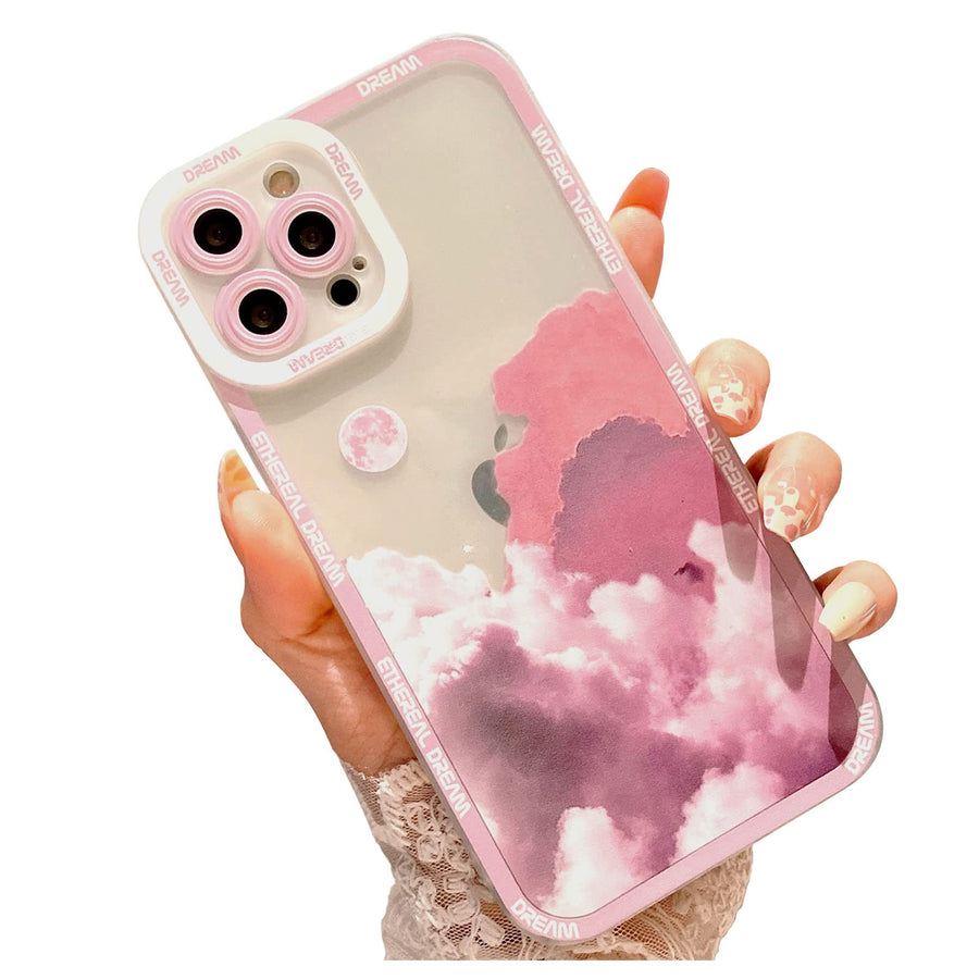 Compatible for iPhone 12 Pro Max Case, Snow Mountain Moon Night Lovely Phone Case, Soft TPU Shockproof Camera Lens Protective Cute Case for iPhone 12 pro max for Women Girls - Blue
