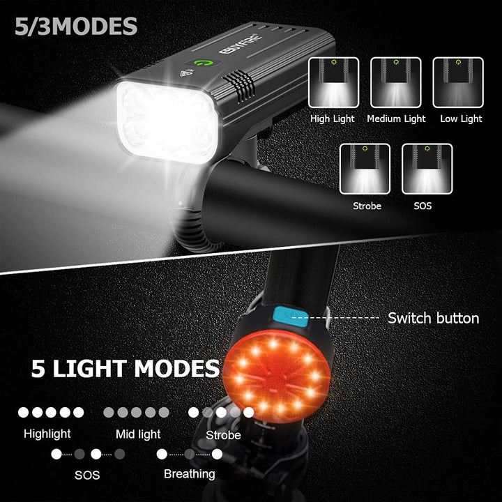 USB Bike Lights Front and Back, 6*T6 LED Rechargeable Bicycle Front Light Set, 3/5 Modes, 5V 1A Output Bike Headlight and Taillight Set for Night Riding (6 Led Front & Rear Light)