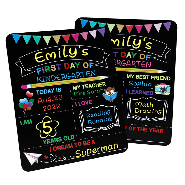 First Day and Last Day of School Board, 10’’ x 12’’ Double-Sided Printing 1st Day of School Chalkboard Sign, Reusable Wooden Photo Prop Back to School Supplies for Preschool/Kindergarten Kids