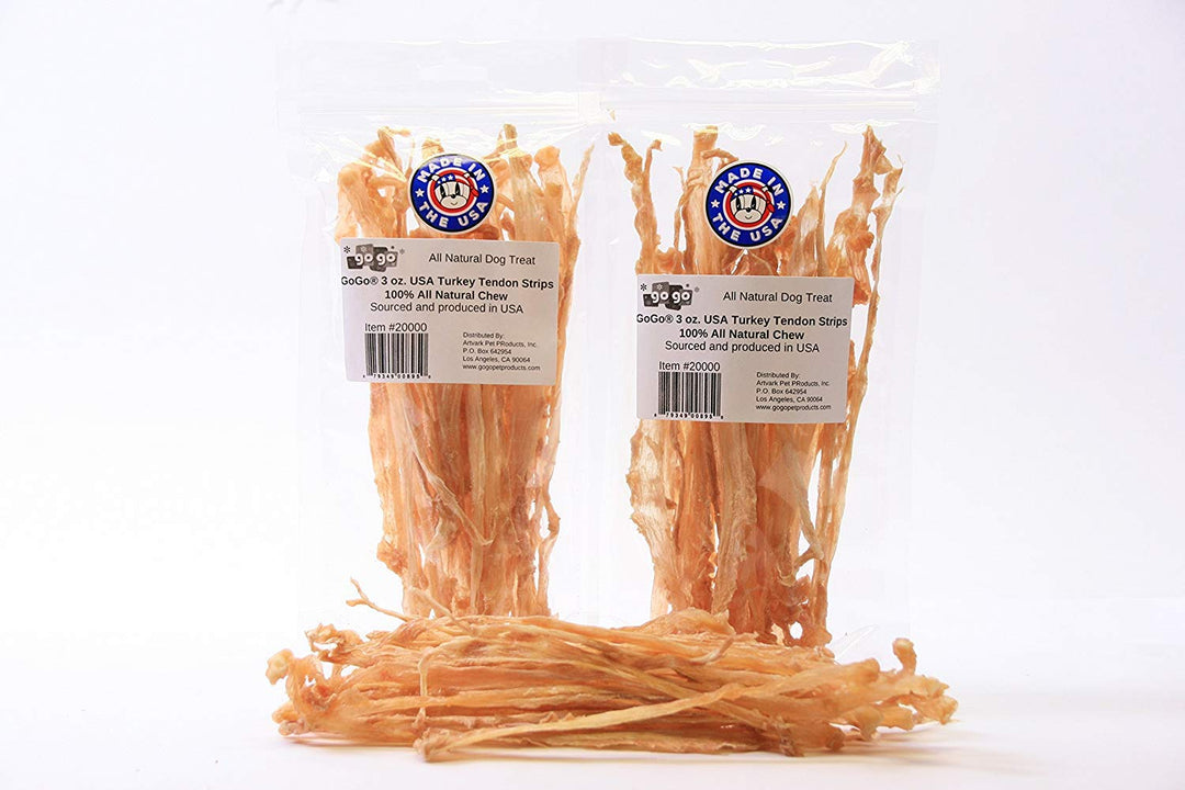 3oz Turkey Tendon Strips Dog Chew Treats Sources and Made in The USA (2 Pack)