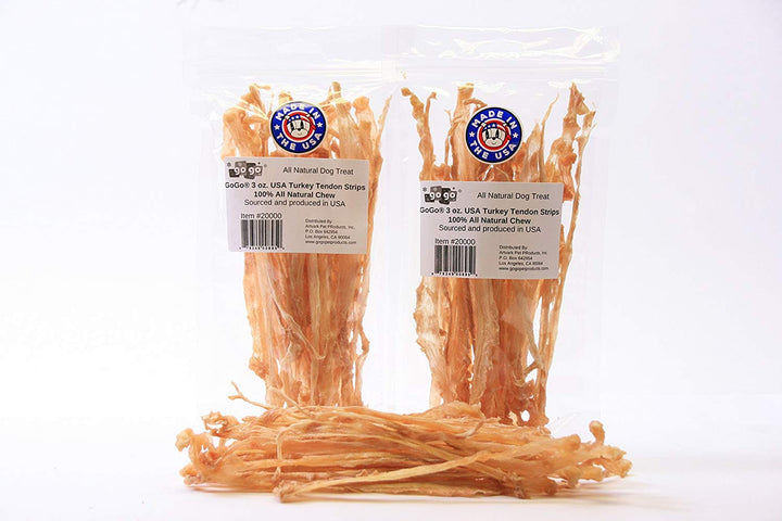3oz Turkey Tendon Strips Dog Chew Treats Sources and Made in The USA (2 Pack)