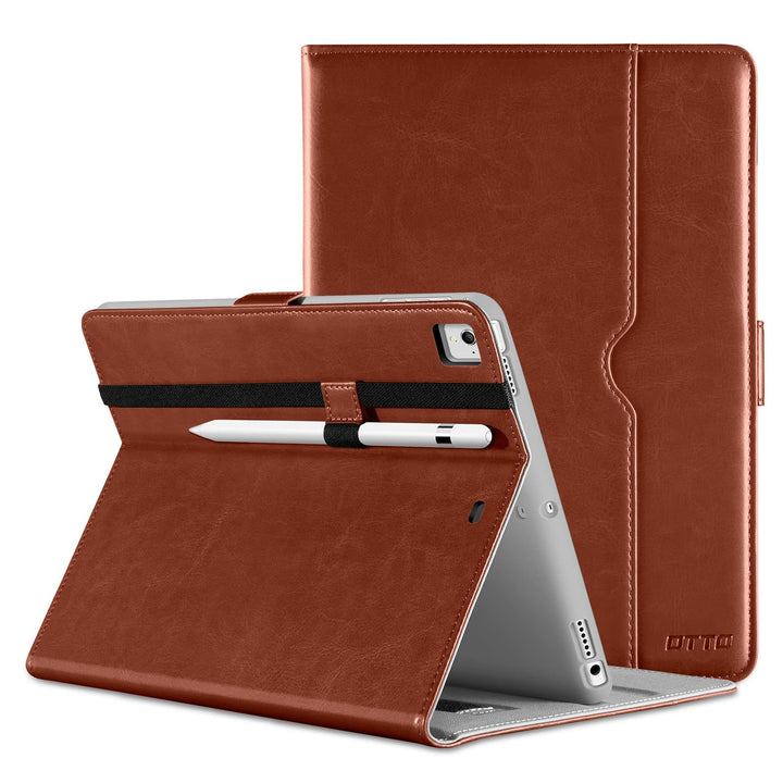 for iPad 9.7 Inch 5th/6th Generation 2018/2017 Case with Apple Pencil Holder, Premium Leather Folio Stand Cover Case for Apple iPad 9.7 inch, Also Fit iPad Pro 9.7/Air 2/Air - Brown