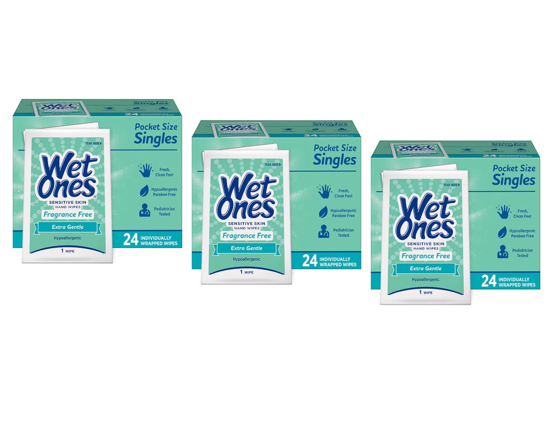 Singles Sensitive Skin Individually Wrapped Hand Moist Wipes, 24 Count (Pack of 1)