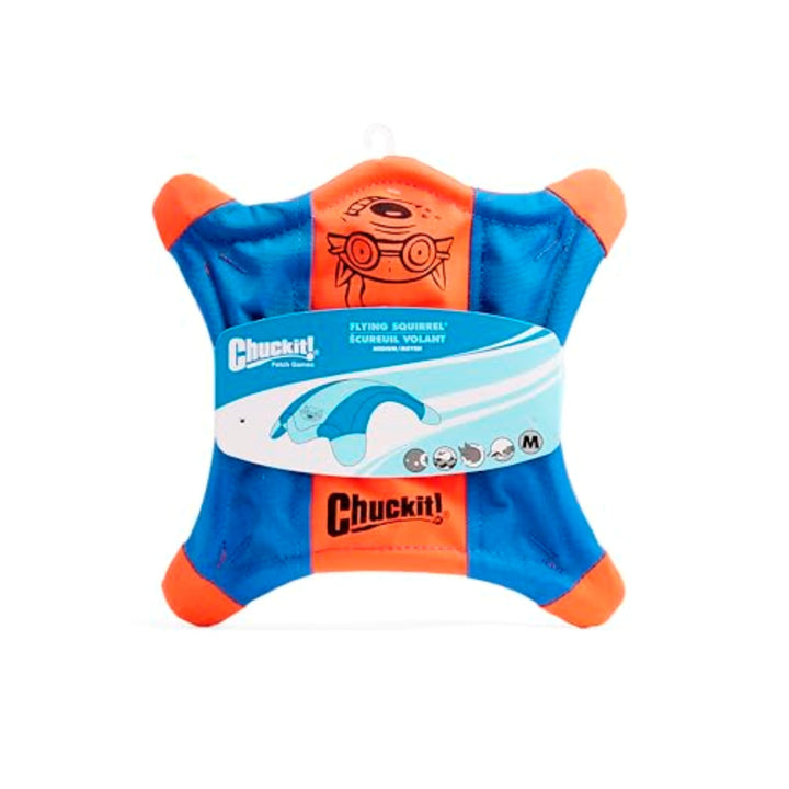 Flying Squirrel Fetch Dog Toy - Water Floating Flyer - Soft and Durable Polyester Canvas Construction - For Medium Dogs - Size Medium - 9.5-inch Diameter - Pack of 1 - Orange and Blue