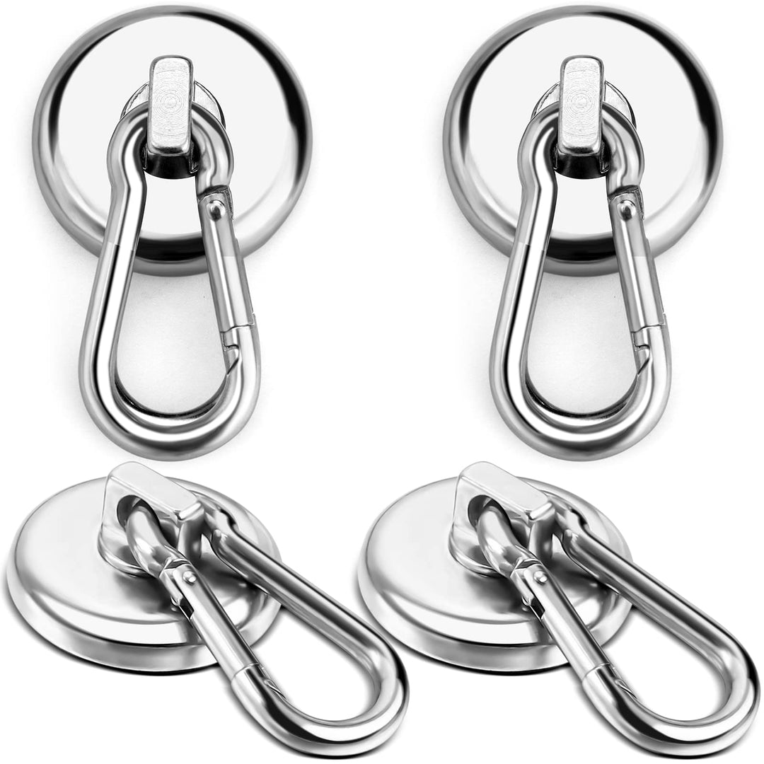 Magnetic Hooks,100LBS Strong Heavy Duty Neodymium Magnet Hooks with Swivel Carabiner Hook,Great for Your Kitchen,Refrigerator and Other Magnetic Surfaces(4 Pack), Silvery