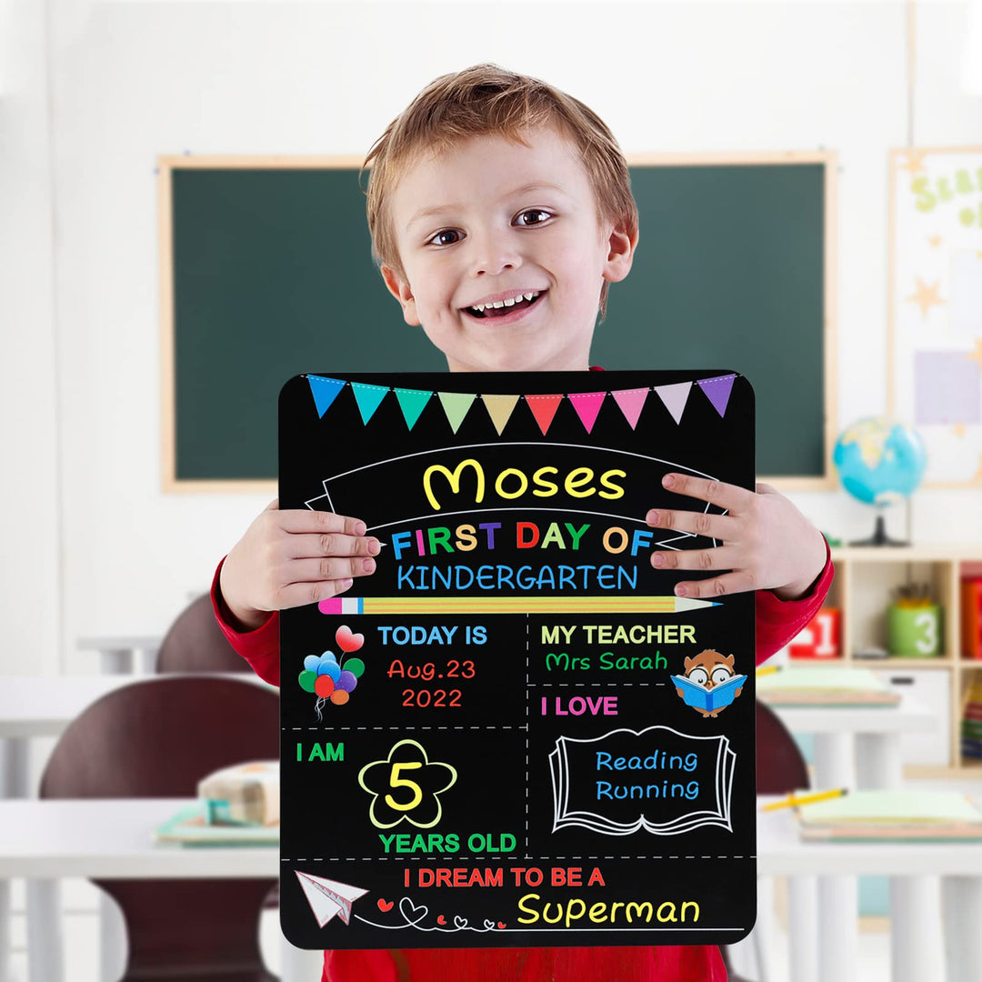 First Day and Last Day of School Board, 10’’ x 12’’ Double-Sided Printing 1st Day of School Chalkboard Sign, Reusable Wooden Photo Prop Back to School Supplies for Preschool/Kindergarten Kids