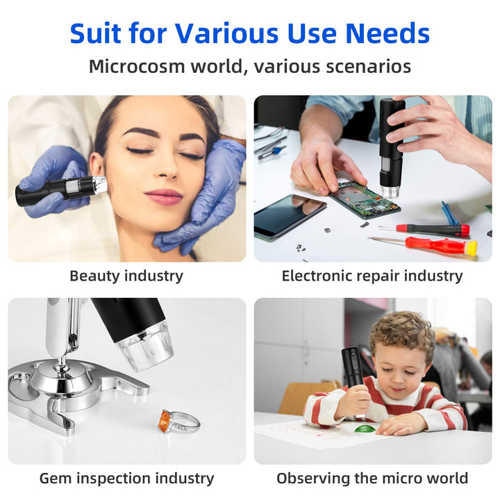 Wireless Digital Microscope 50X-1000X Handheld Portable Mini WiFi USB Microscope Camera with 8 LED Lights for iPhone/iPad/Smartphone/Tablet/PC-Black