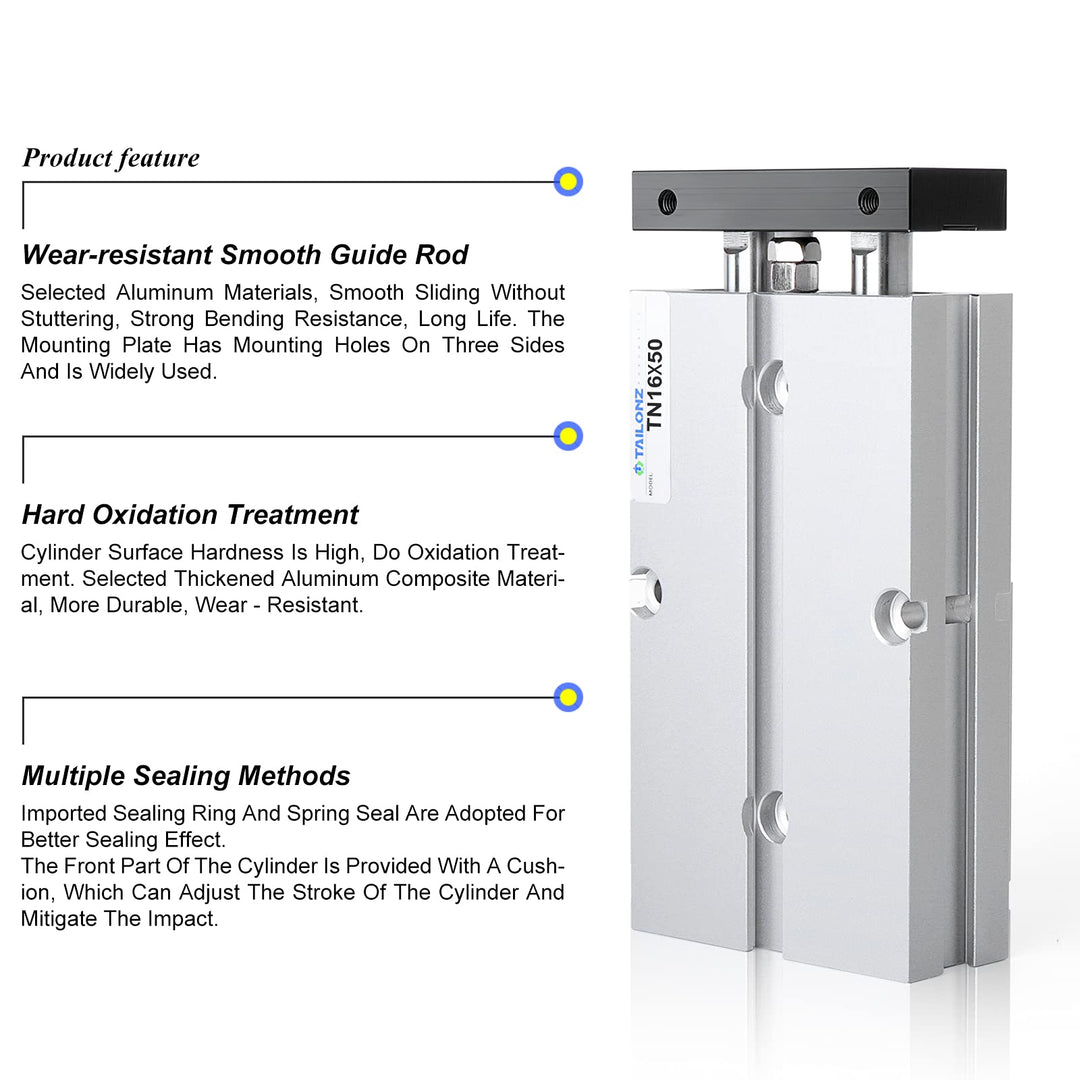 16mm Bore 50mm Stroke Double-Rod Double-Acting Aluminum Pneumatic Air Cylinder TN16-50