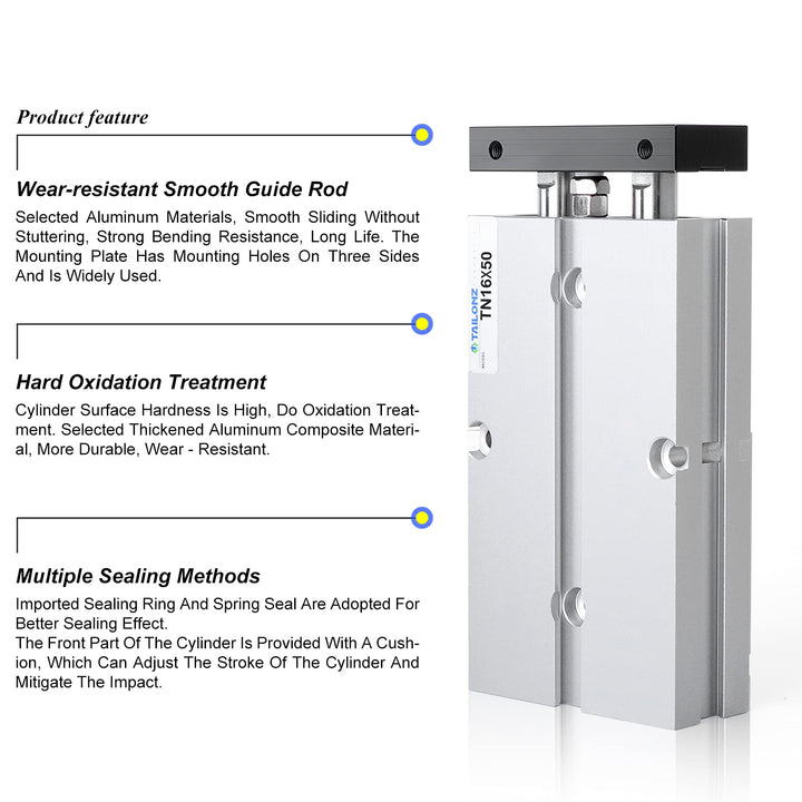 16mm Bore 50mm Stroke Double-Rod Double-Acting Aluminum Pneumatic Air Cylinder TN16-50