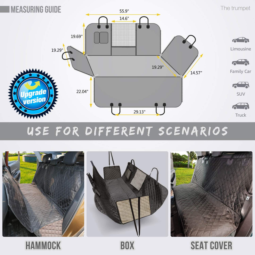 Dog Seat Cover for Back Seat, 100% Waterproof with Mesh Window, Scratch Prevent Anti-slip Dog Car Hammock, Standard