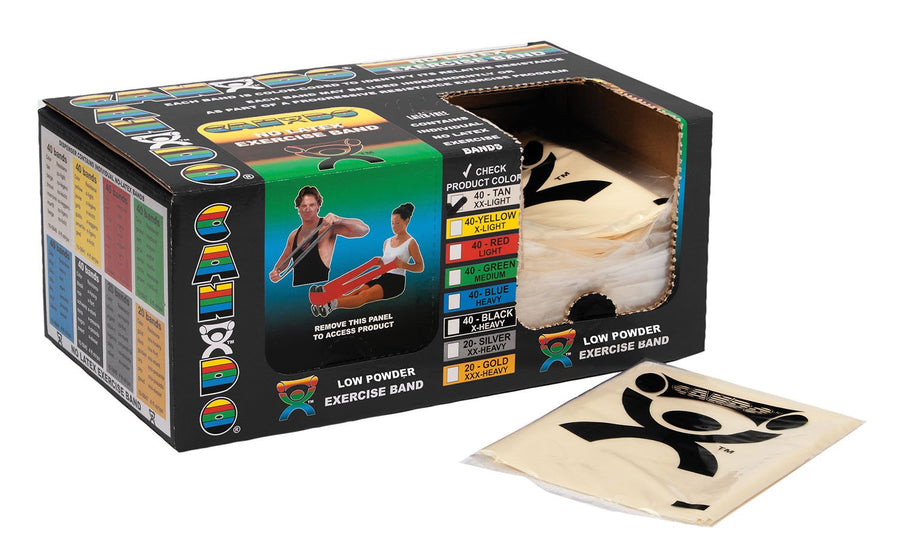 Singles Low Powder Exercise Band, 4-foot singles, Tan: XX-Light (40 count)