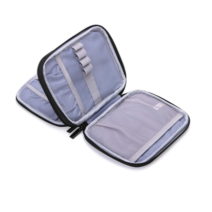 Crochet Hook Case, Organizer Zipper Bag with Web Pockets for Various Crochet Needles and Knitting Accessories, Well Made and Easy to Carry, Medium, Gray Dots (No Accessories Included)